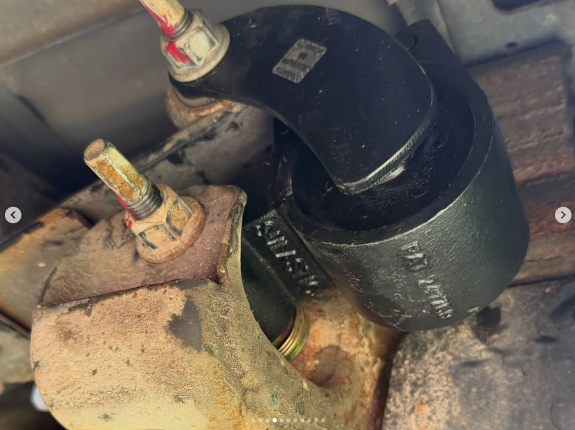 Sulastic rear shackle installed on a GMC 2500HD