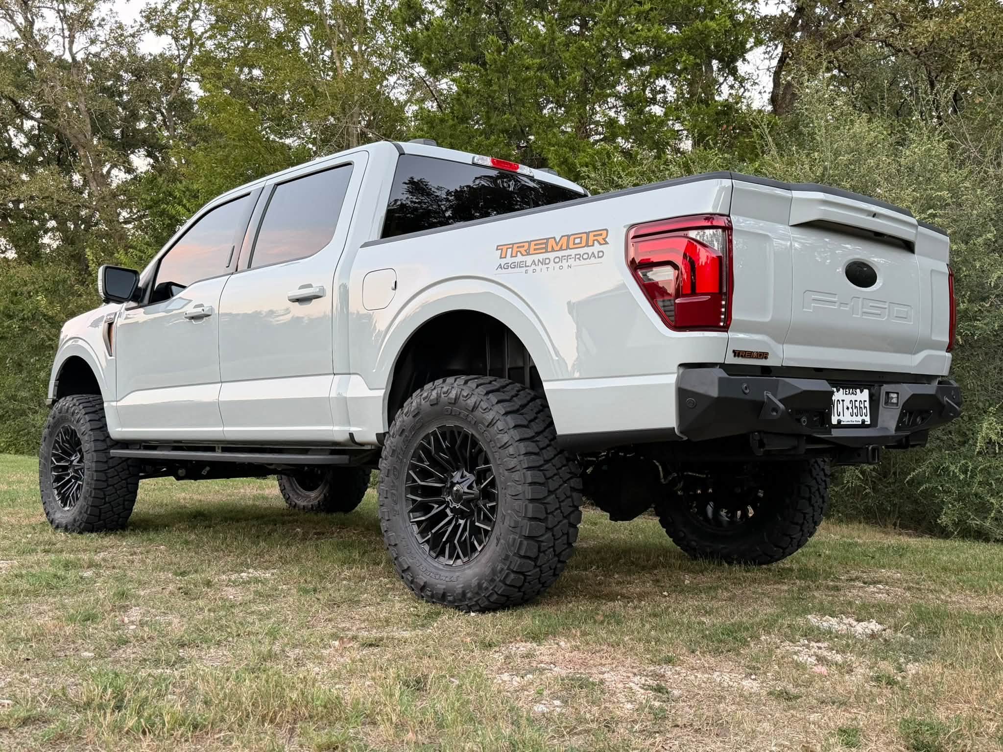 Rear three-quarter view showing the ADD Stealth Fighter bumper and Tremor graphics.